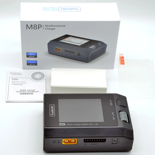 ToolkitRC- ( 1s a 8 s )M8P, 600W, 20A, para 1-8S XT60 Lipo LiHV LiFe Lion LTO, prueba de señal de batería M8S