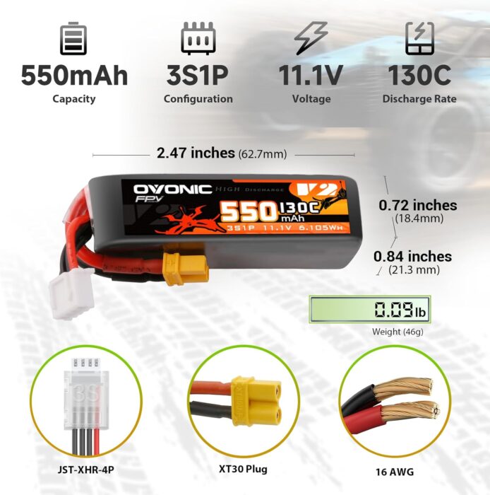 OVONIC 3S 550mAh Lipo 11.1V 130C – XT30